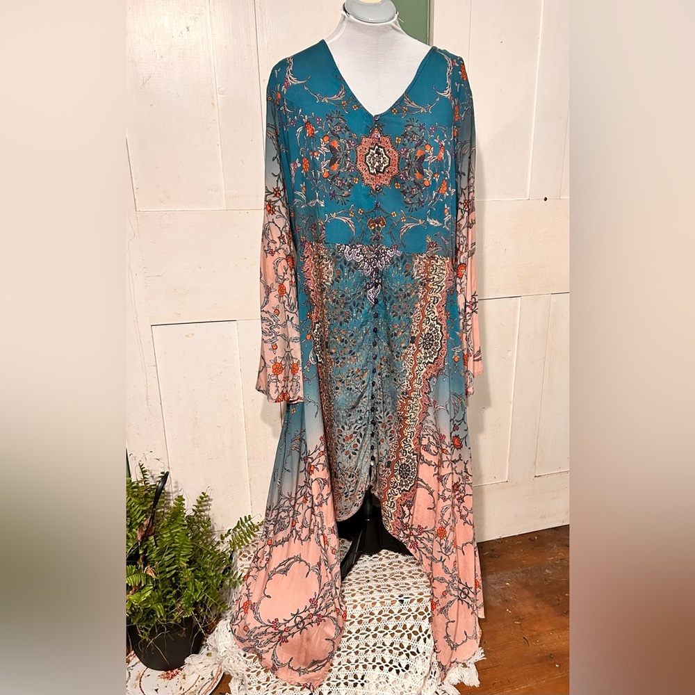 Ex Cond Tolani Collection Dress Button Front Sz XL Hippie Boho Whimsigoth